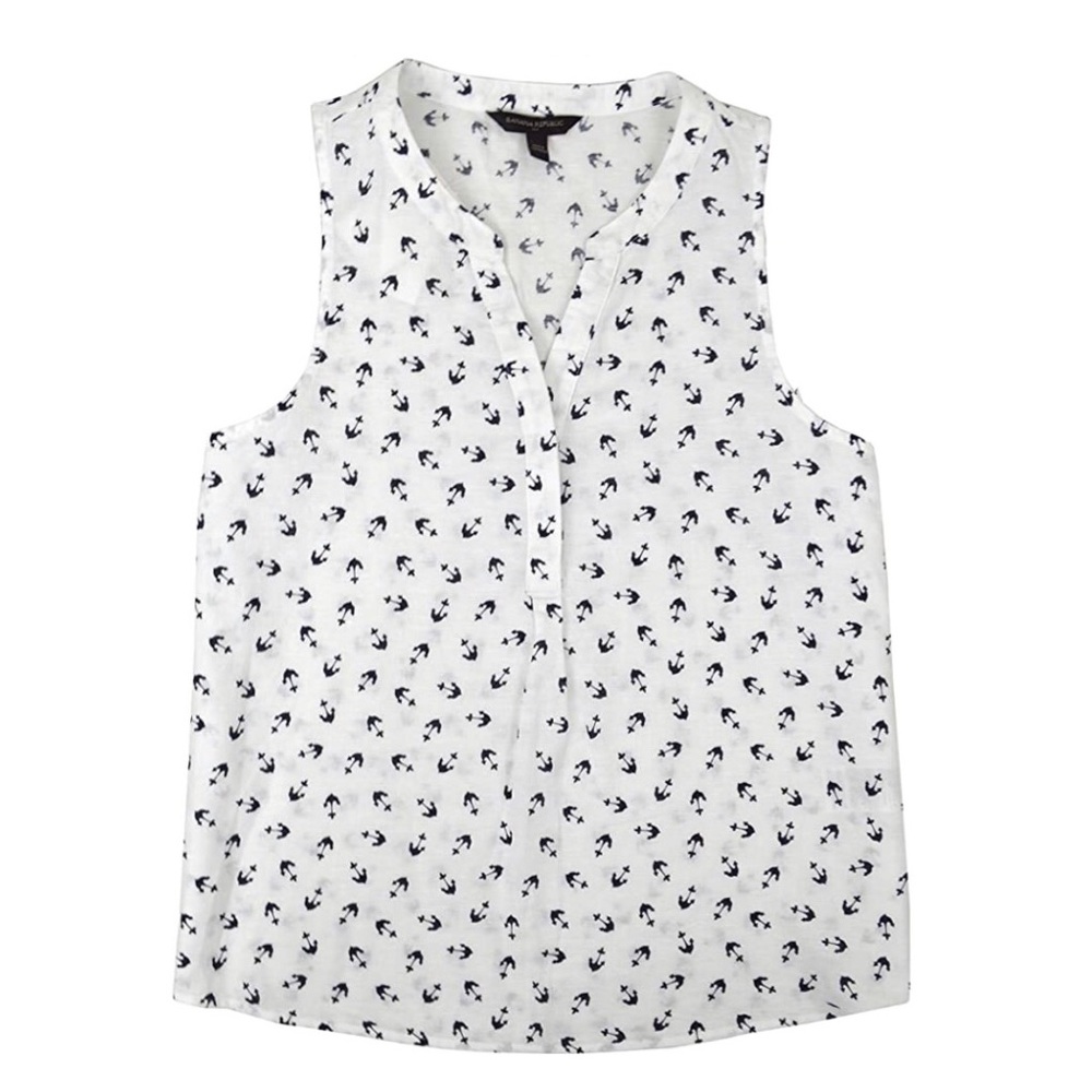 🐆Banana Republic, White/blue anchors Tank